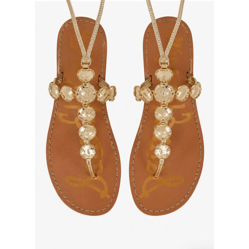 Sam Edelman Deirdre Gold Medallion Ankle Wrap Thong Sandals Womens Size 5